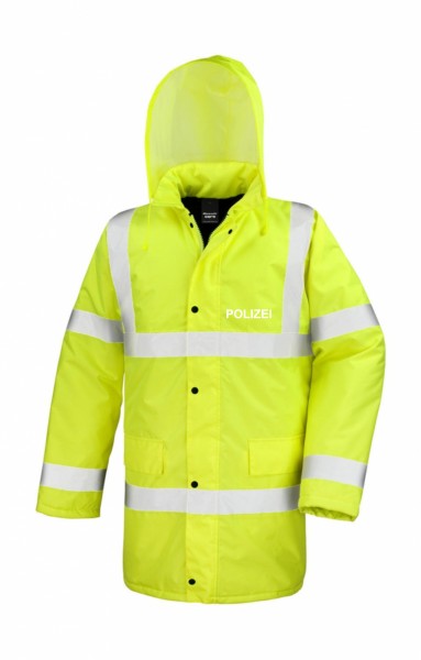 Core High Viz Motorway Coat mit reflektierendem POLIZEI - Schriftzug auf Brust und Rücken